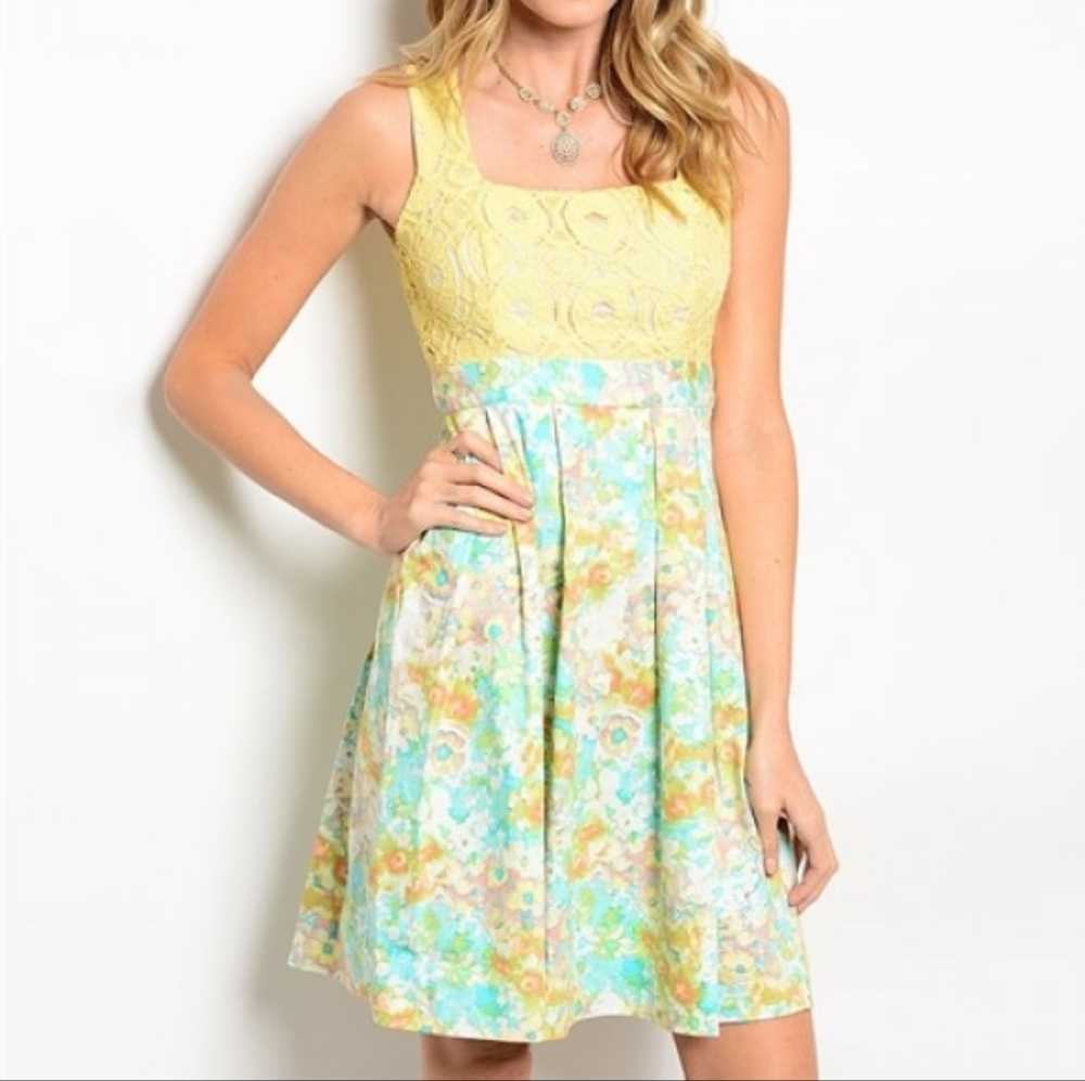Yellow green floral dress